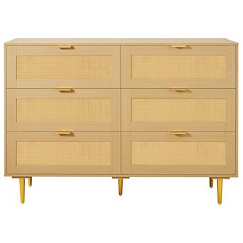VEVOR 6 Drawer Rattan Dresser, Double Dresser for Bedroom, for Bedroom, Living Room, Hallway