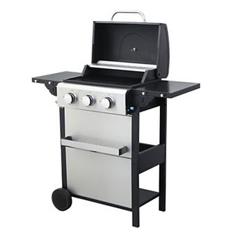 3-Burner Propane Gas BBQ Grill with Wire Enamel Cooking Grids for Outdoor Barbecue, 25,650 BTU