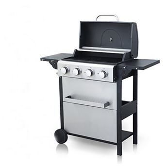4-Burner Propane Gas BBQ Grill with Wire Enamel Cooking Grids for Outdoor Barbecue, 34,200 BTU
