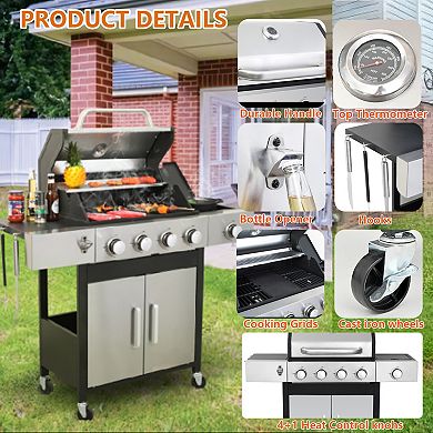 4+1-Burner Propane Gas BBQ Grill with Side Burner for Outdoor Barbecue, 46790 BTU