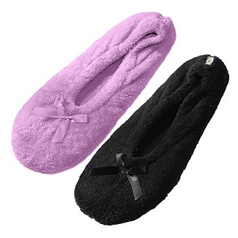 Roxoni Women’s Plush Terry & Velour Ballerina Slippers (2-Pack)