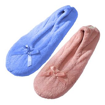Roxoni Women’s Plush Terry & Velour Ballerina Slippers (2-Pack)