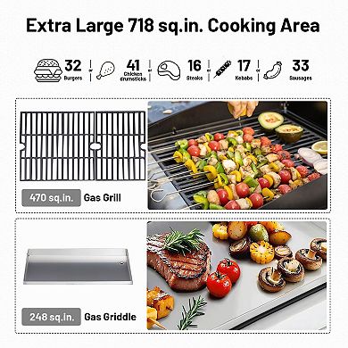 2 in 1 Propane Griddle Grill Combo,4-Burner Propane Gas BBQ Grill for Patio Backyard, 38240 BTU