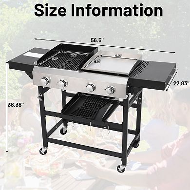 2 in 1 Propane Griddle Grill Combo,4-Burner Propane Gas BBQ Grill for Patio Backyard, 38240 BTU