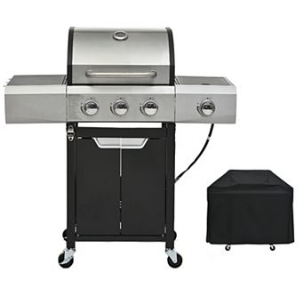 3 Burner Propane Gas Grill with Side Burner & Grill Cover, 40,500 BTU Outdoor BBQ Grill for Patio
