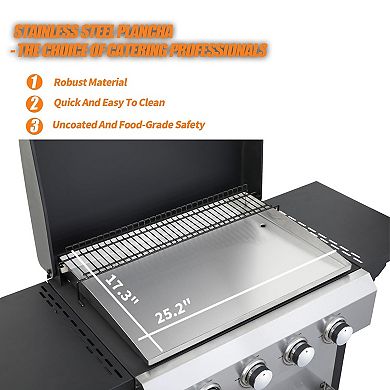 4-Burner Propane Gas BBQ Grill with SS Plancha For Outdoor Barbecue, 49200BTU
