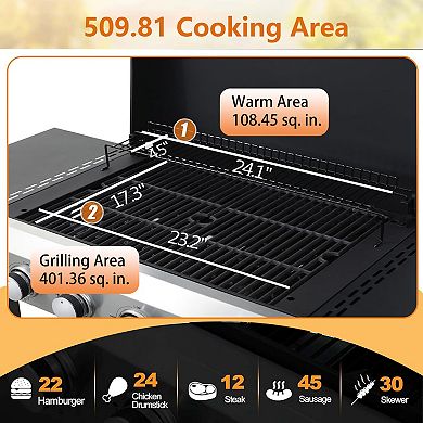 4-Burner Propane Gas BBQ Grill with SS Plancha For Outdoor Barbecue, 49200BTU