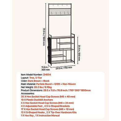VEVOR Hall Tree, 70.9 in Coat Rack with Shoe Storage, 4-Tier Shoe Rack Organizer with Hooks