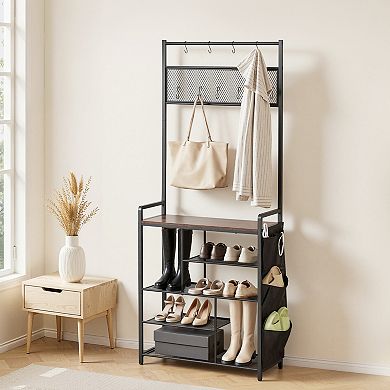 VEVOR Hall Tree, 70.9 in Coat Rack with Shoe Storage, 4-Tier Shoe Rack Organizer with Hooks