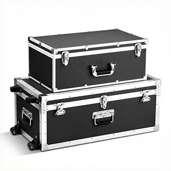 VEVOR Metal Storage Trunk, Set of 2,with Padlocks, Large Trunk Includes Casters and 3 Metal Handles