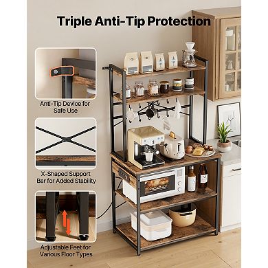 VEVOR Kitchen Bakers Rack,with X-Shaped Support Bar, 12 S-Shaped Hooks, for Dishes