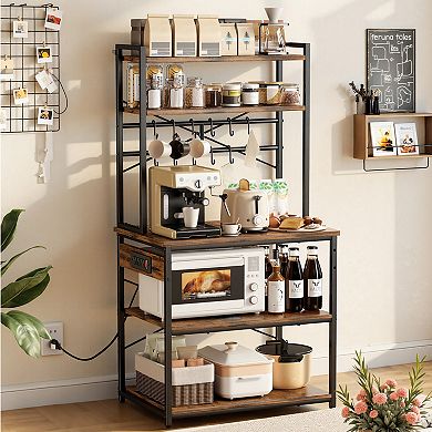 VEVOR Kitchen Bakers Rack,with X-Shaped Support Bar, 12 S-Shaped Hooks, for Dishes
