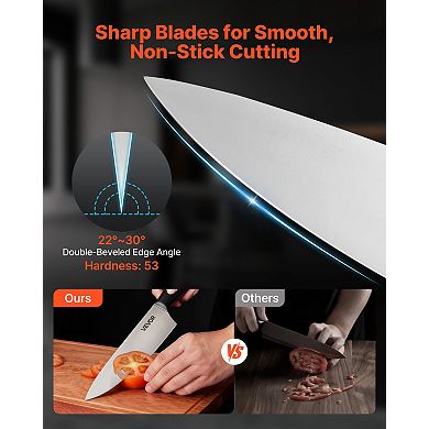 VEVOR Kitchen Knife Set with Block and Sharpener, 15 Piece Stainless Steel Sharp Knife Set