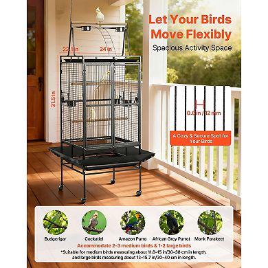 VEVOR Bird Cage, 32.7 x 31.1 x 82.7 inch, Open Flat Top, Wrought Iron Bird Flight Cage with Perches