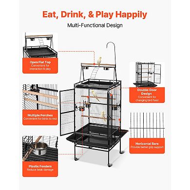 VEVOR Bird Cage, 32.7 x 31.1 x 82.7 inch, Open Flat Top, Wrought Iron Bird Flight Cage with Perches