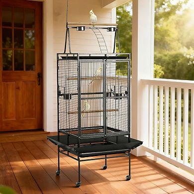 VEVOR Bird Cage, 32.7 x 31.1 x 82.7 inch, Open Flat Top, Wrought Iron Bird Flight Cage with Perches