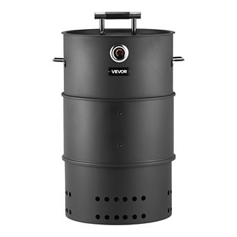 VEVOR 18.5" Charcoal Smoker Grill, Barrel BBQ with 2 Grates, Hooks & Thermometer for Backyard Use