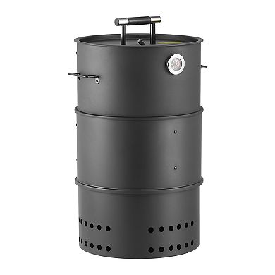 VEVOR 18.5" Charcoal Smoker Grill, Barrel BBQ with 2 Grates, Hooks & Thermometer for Backyard Use