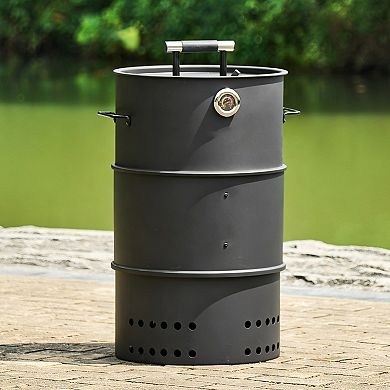 VEVOR 18.5" Charcoal Smoker Grill, Barrel BBQ with 2 Grates, Hooks & Thermometer for Backyard Use