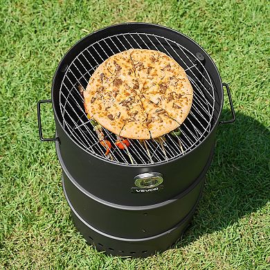 VEVOR 18.5" Charcoal Smoker Grill, Barrel BBQ with 2 Grates, Hooks & Thermometer for Backyard Use