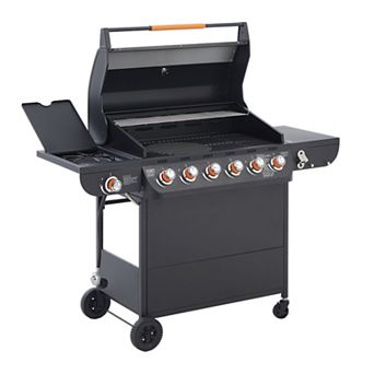 6 Burner Propane Gas Grill with Side Burner & 4 wheels, 72,000 BTU BBQ Grill for Patio Backyard