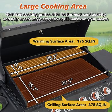 6 Burner Propane Gas Grill with Side Burner & 4 wheels, 72,000 BTU BBQ Grill for Patio Backyard