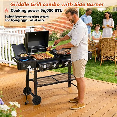 5-Burner Propane Gas Grill & Griddle Combo with Side Burner, 56,000 BTU 3-in-1 Grill BBQ Grill