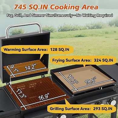 5-Burner Propane Gas Grill & Griddle Combo with Side Burner, 56,000 BTU 3-in-1 Grill BBQ Grill