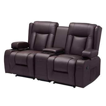 VEVOR Loveseat Recliner Sofa, Manual Reclining Couch with Center Console, PU Faux Leather