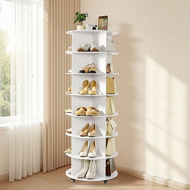 VEVOR 7 Tier Rotating Shoe Rack Tower with Wheels, 360° Spinning Carousel Organizer