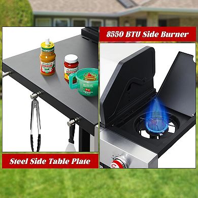 3+1-Burner Propane Gas BBQ Grill with Side Burner for Outdoor Barbecue, 37230 BTU