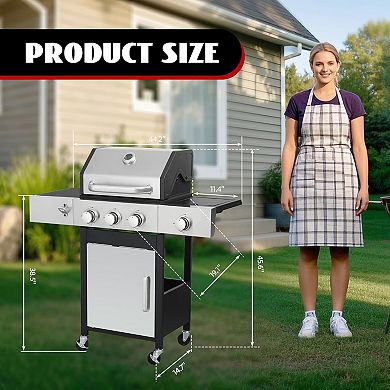 3+1-Burner Propane Gas BBQ Grill with Side Burner for Outdoor Barbecue, 37230 BTU