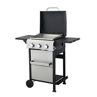 3-Burner Propane Gas BBQ Grill with SS Plancha For Outdoor Barbecue, 36900BTU