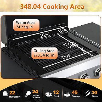 3-Burner Propane Gas BBQ Grill with SS Plancha For Outdoor Barbecue, 36900BTU