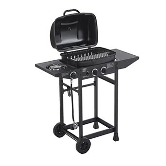 2 Burner Propane Gas Grill with Side Burner & 2 wheels, 24,000 BTU BBQ Grill for Patio Backyard