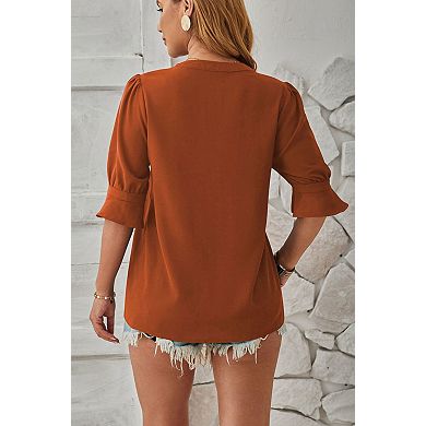 Women's V-Neck Short Sleeve Blouse Soft Casual Top