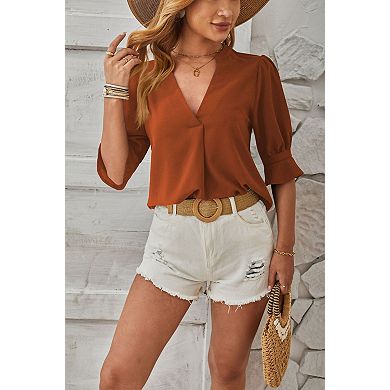 Women's V-Neck Short Sleeve Blouse Soft Casual Top
