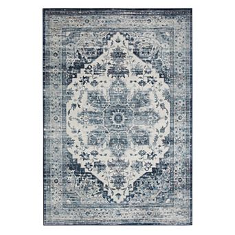Vintage Persian Pattern Distressed Velvet Area Rug - Soft Foldable Carpet for Living Room, Bedroom