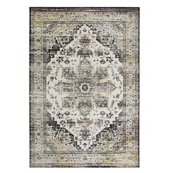 Vintage Persian Pattern Distressed Velvet Area Rug - Soft Foldable Carpet for Living Room, Bedroom