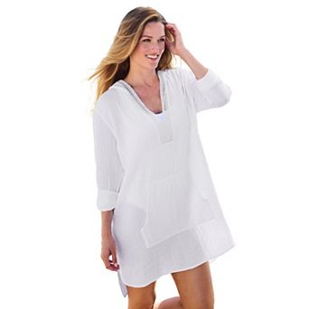 Swim 365 Women's Plus Size Embroidered Cotton Gauze Cover-Up