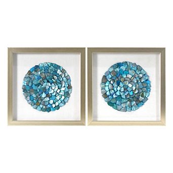 American Art Décor Round Seashell Sea Glass Shadowbox 2 pc Set Wall Art
