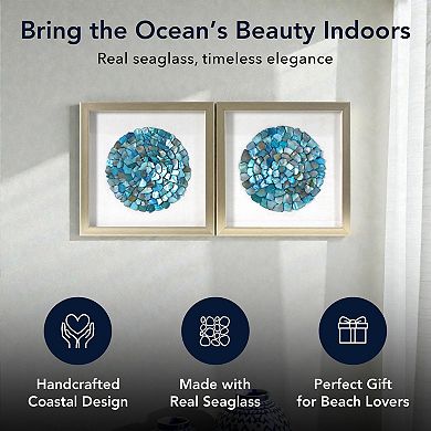 American Art Décor Round Seashell Sea Glass Shadowbox 2-Piece Set Wall Art