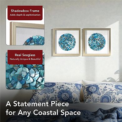 American Art Décor Round Seashell Sea Glass Shadowbox 2-Piece Set Wall Art