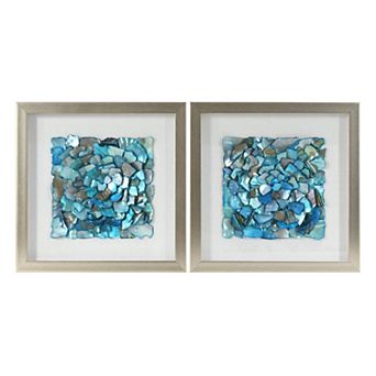 American Art Décor Sea Glass Square Seashell Shadowbox 2 pc Set Wall Art