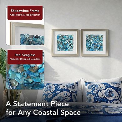 American Art Décor Sea Glass Square Seashell Shadowbox 2-Piece Set Wall Art