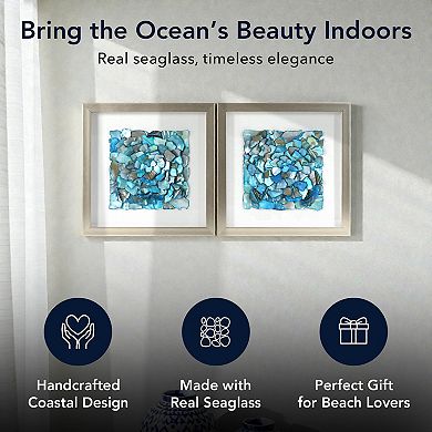 American Art Décor Sea Glass Square Seashell Shadowbox 2-Piece Set Wall Art
