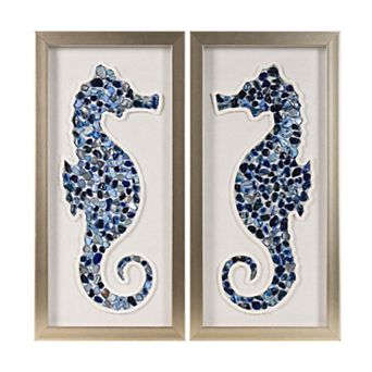 American Art Décor Sea Glass Seahorse Shadowbox Wall Art Set of 2