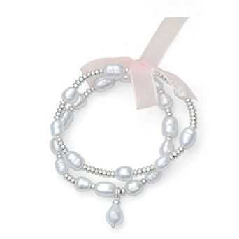 You're Invited Silver Tone Simulated Pearl Stretch Bracelet 2 pc Set