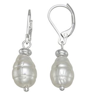 You're Invited Silver Tone Simulated Pearl Drop Leverback Earrings