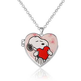 Peanuts Snoopy Heart Locket Pendant Necklace Silver Tone Officially Licensed